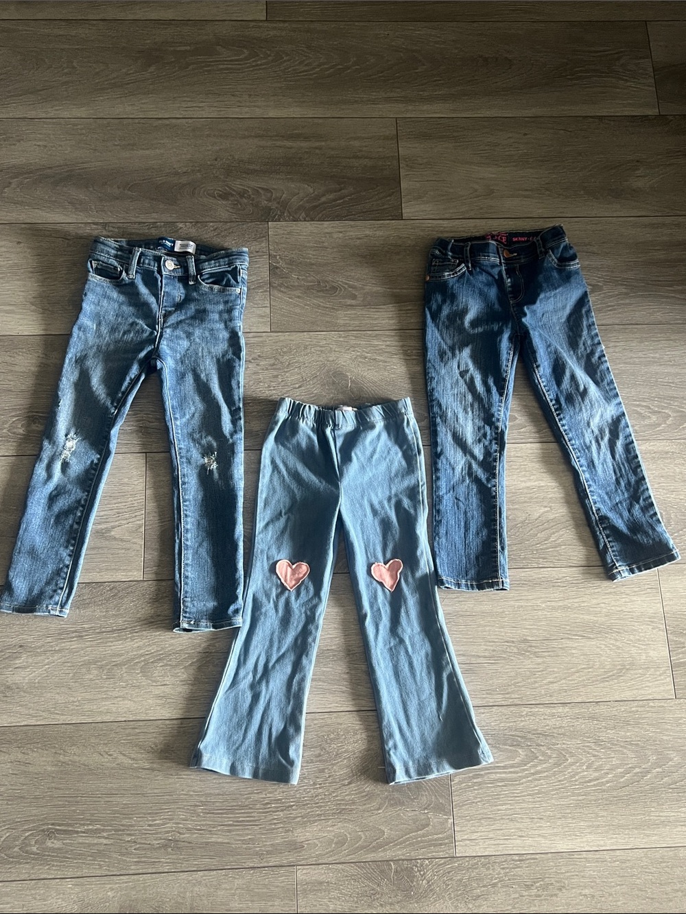 3 Girls' Blue Denim Jeans and Heart Patch jeggings